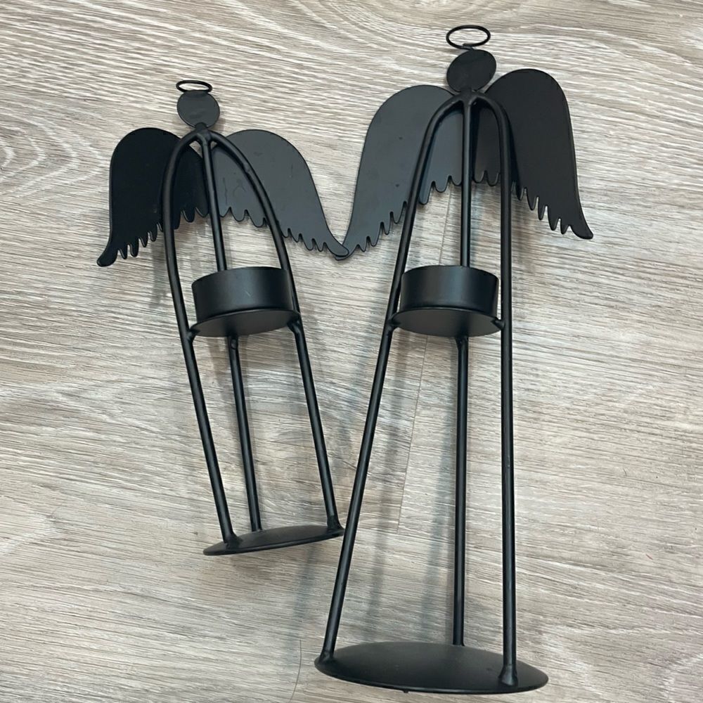 Candle Holder Angel set if 2 Different size in Black Metal